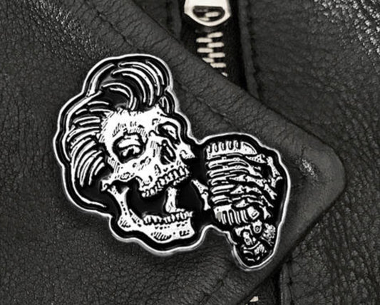 Rockabilly Greaser Lapen Pin - Greaser Skull w/ Vintage Microphone